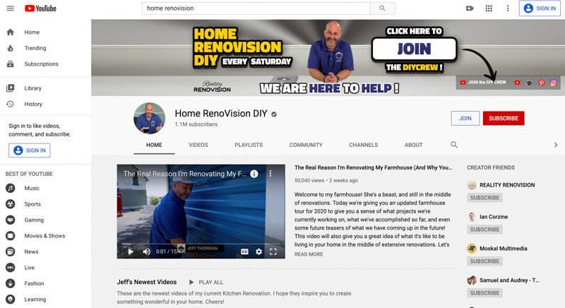 Jeff Thorman Home RenoVision DIY Youtube channel